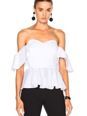 Caroline Constas Liza Off Shoulder Tiered Ruffle Top Size Medium, White Corset